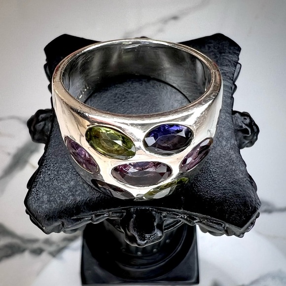 Gorgeous Vintage Heavy Sterling Multi Gemstone Ring 1960's - Picture 10 of 11